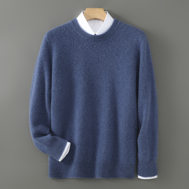 Men's Wool Sweater, Round Neck, Solid Color, Business Casual