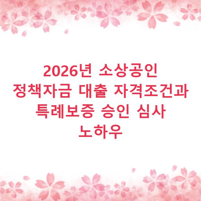 2026년 소상공인 정책자금 대출 자격조건과 특례보증 승인 심사 노하우