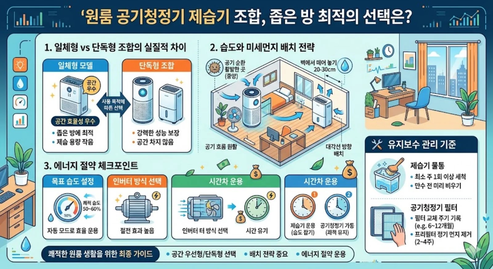 원룸 공기청정기 제습기 조합, 좁은 방 최적의 선택은?