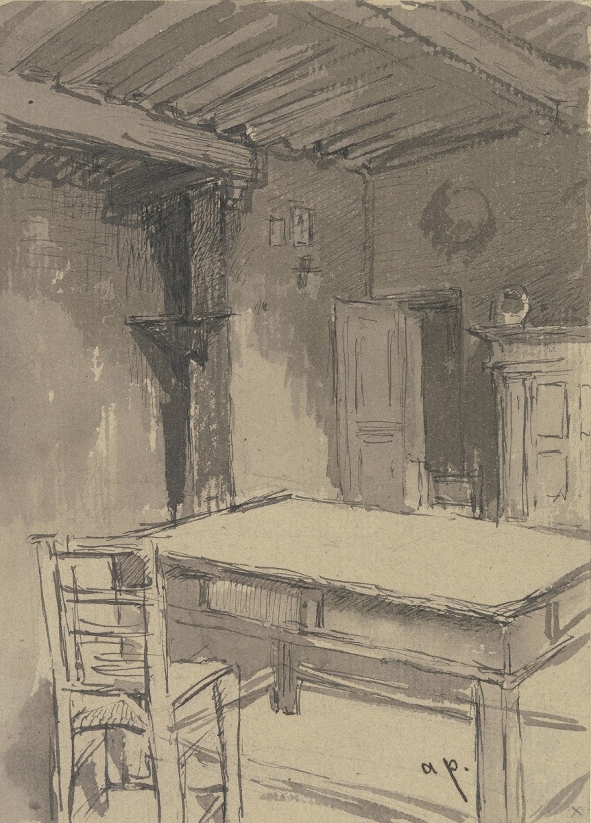 Room with beamed ceiling