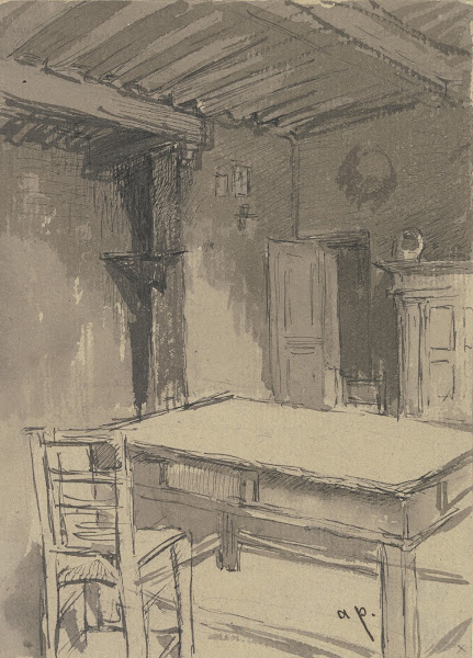Room with beamed ceiling