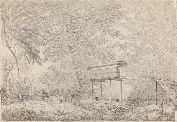 A Toopapapoo of a Chief with a Priest Making his Offering to the Morai in Huohei