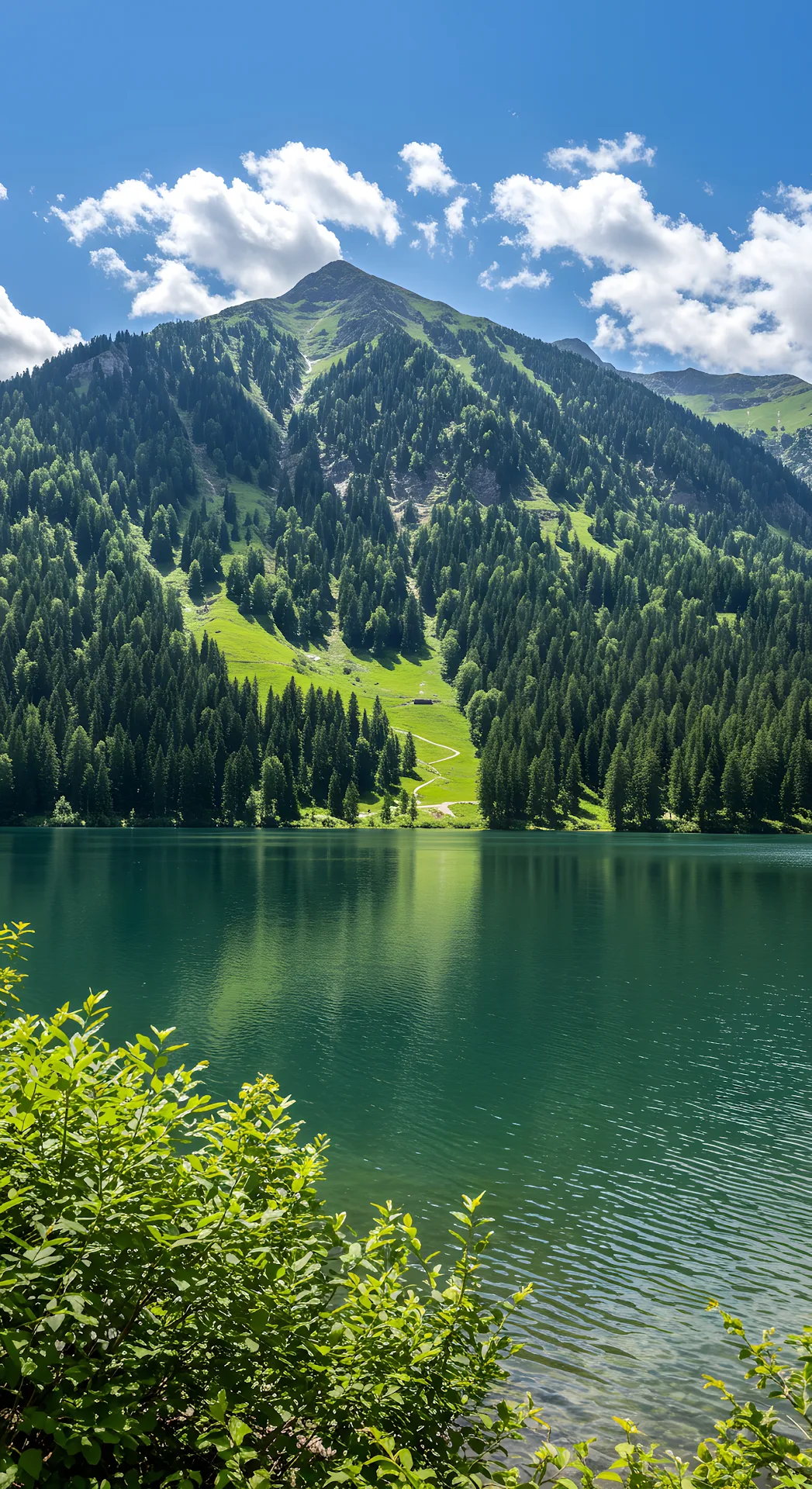 Emerald Mountain Lake Beneath Towering Alpine Peak - Free 4K mobile Wallpaper