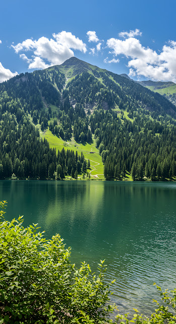 Emerald Mountain Lake Beneath Towering Alpine Peak - Free mobile Wallpaper