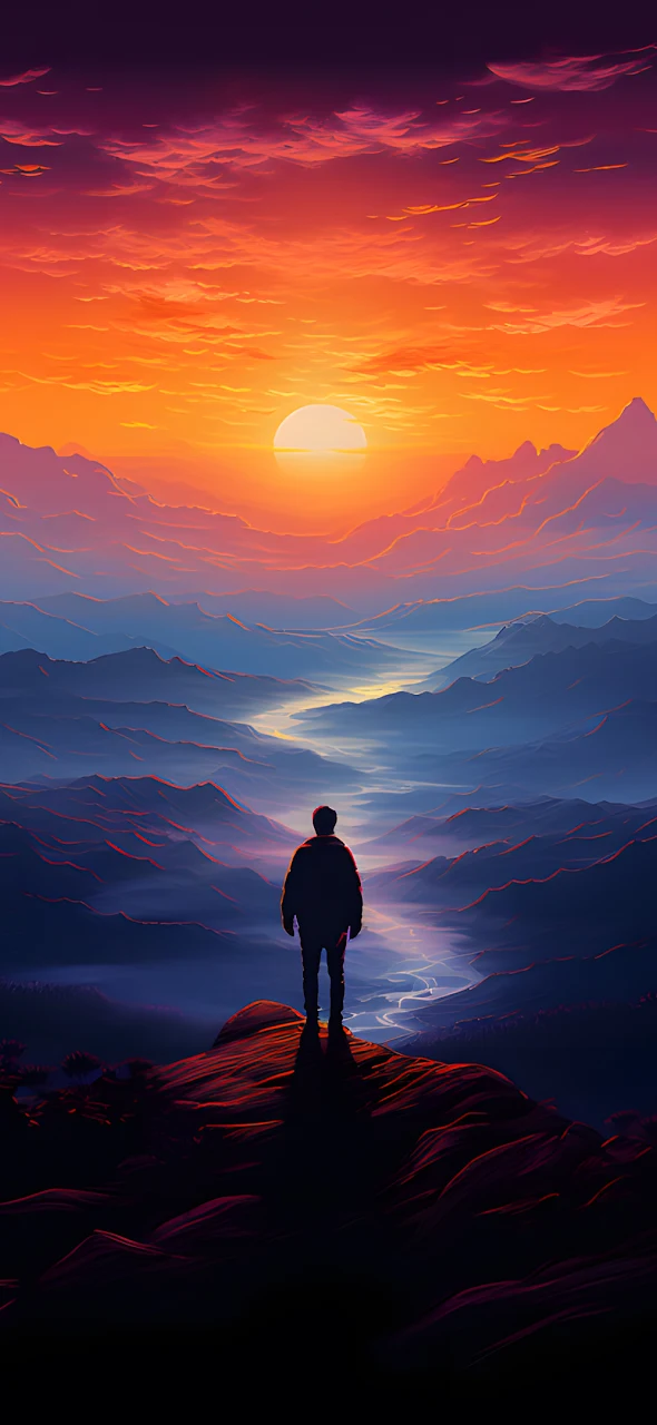 Landscape, Ai Art, Sun, Mountains, Silhouette 4K Wallpaper