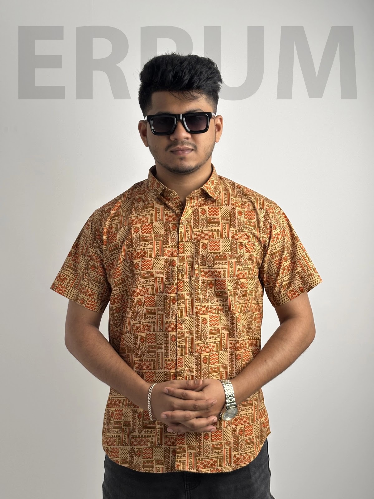 Errum Cotton Half Shirt - Rust Orange