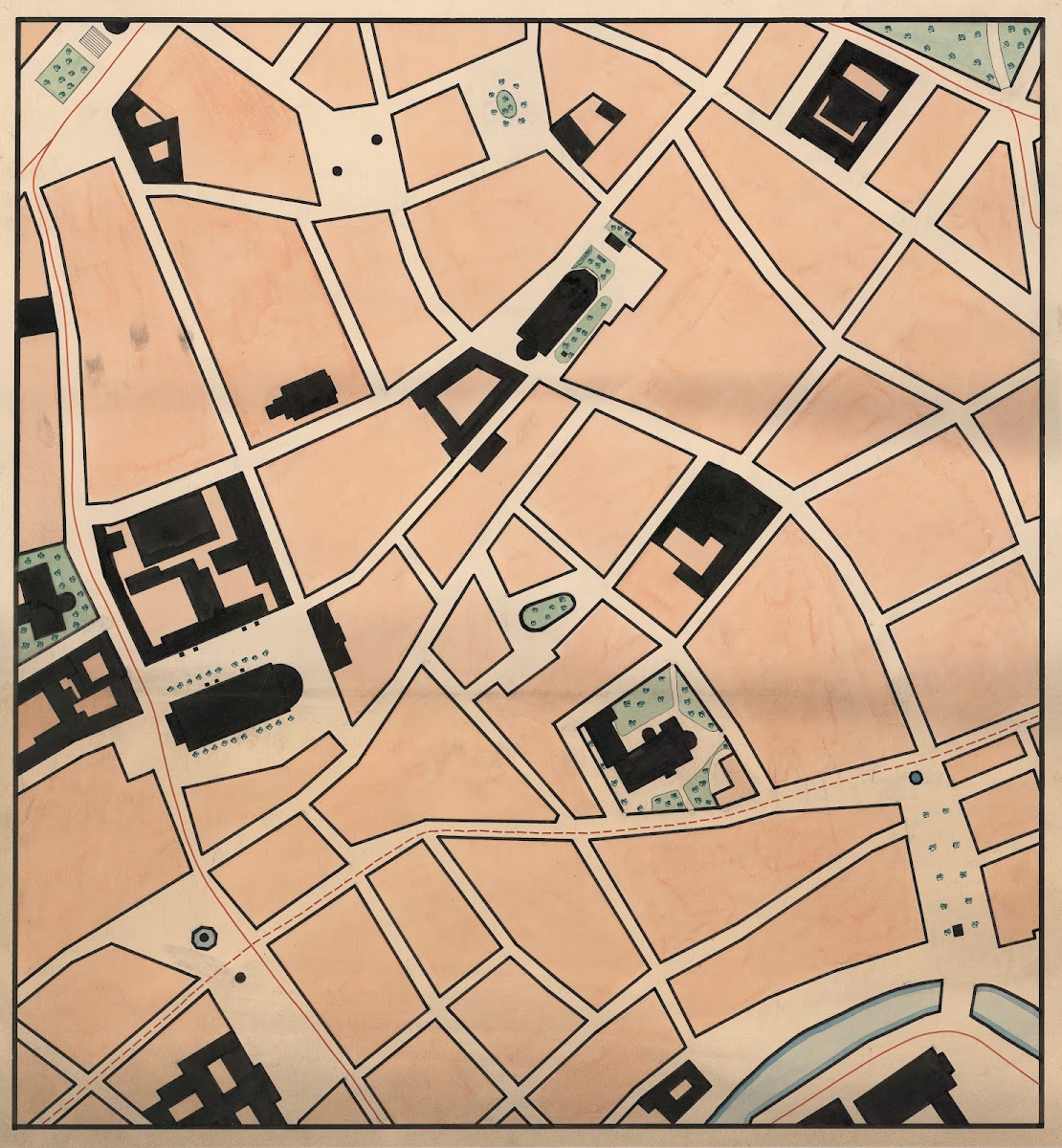 Map of Frue Plads Rundetårn and Strøget 1900