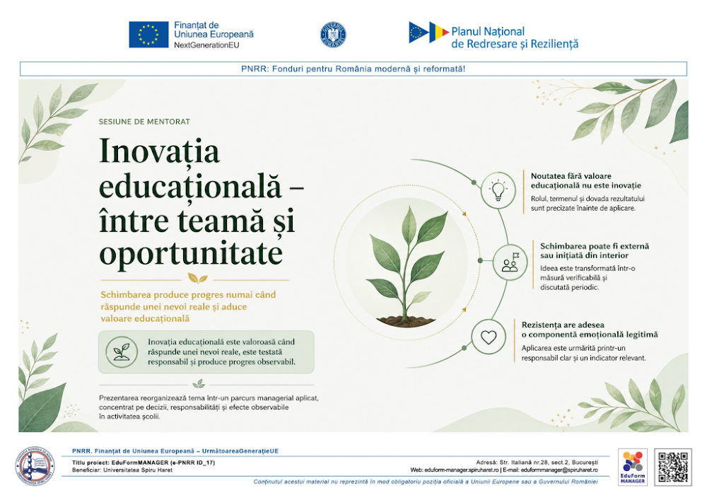 Coperta ghidului Inovația educațională – între teamă și oportunitate. Valorificarea schimbării ca sursă de progres