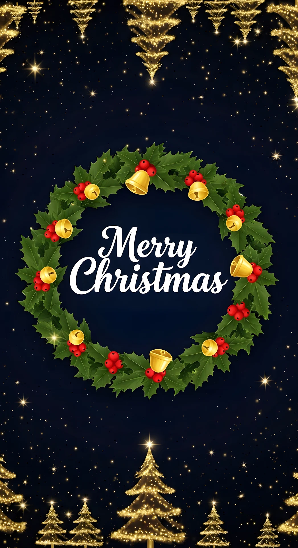 Elegant Holly Wreath Merry Christmas Greeting Dark Night Sky - Free 4K mobile Wallpaper