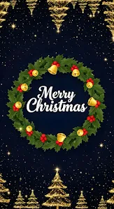 Elegant Holly Wreath Merry Christmas Greeting Dark Night Sky