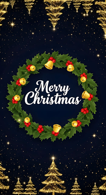 Elegant Holly Wreath Merry Christmas Greeting Dark Night Sky - Free mobile Wallpaper