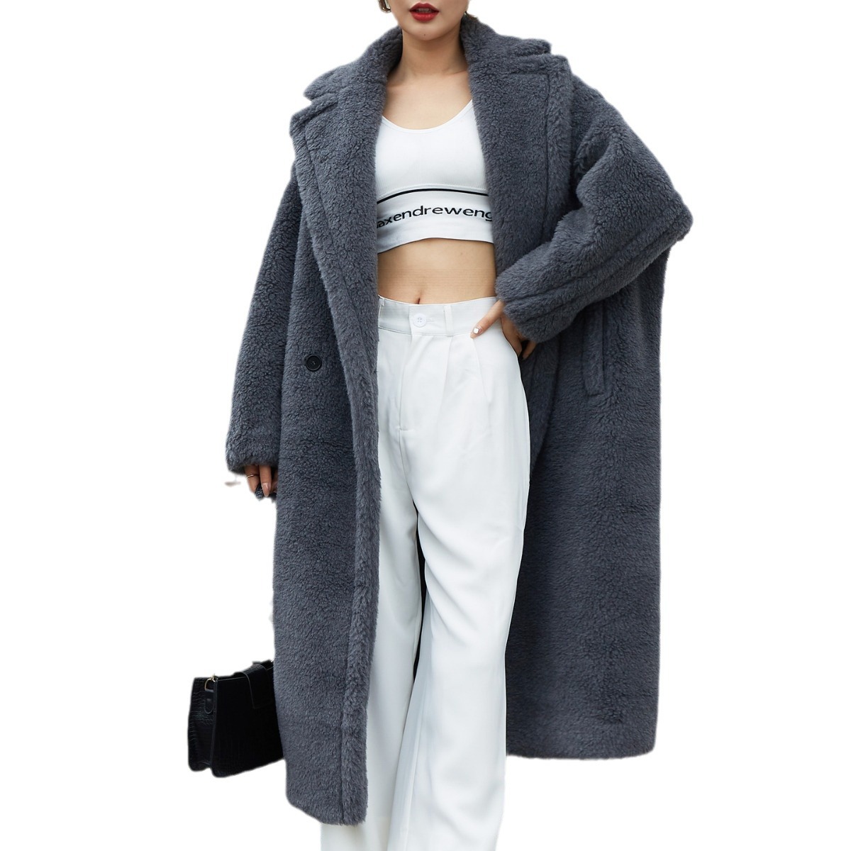 Teddy coat, mid-length, color: Deep Grey