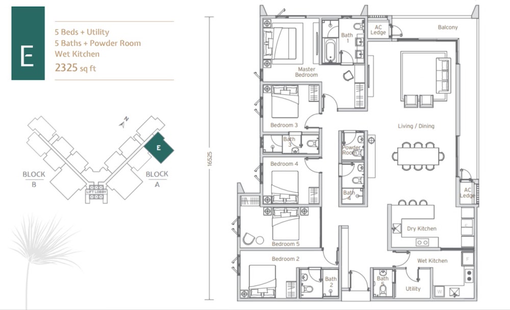 Papyrus Type E floor plan — 1916 sq ft, 5 bedrooms