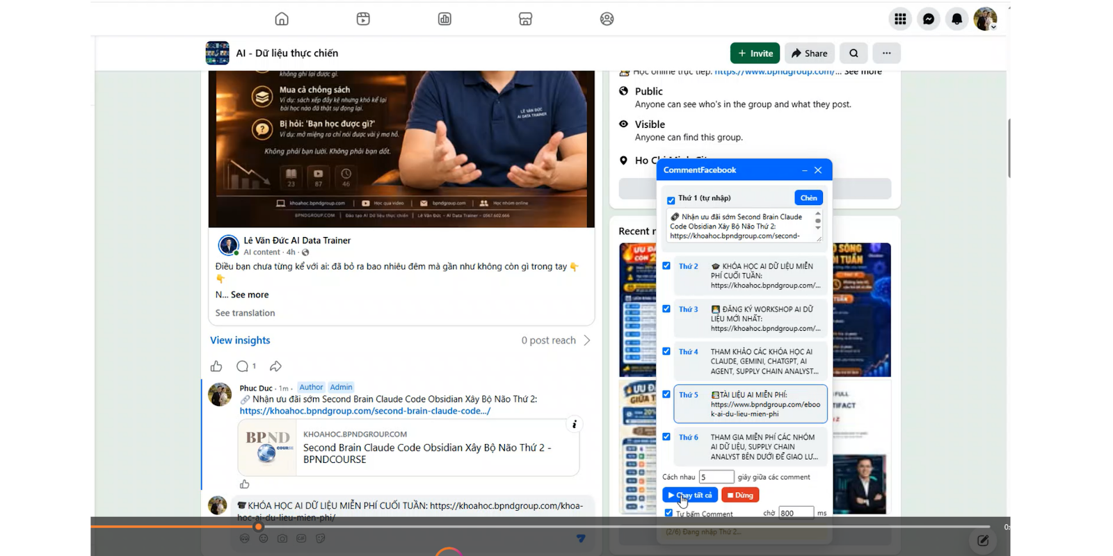 Comment Facebook tự động