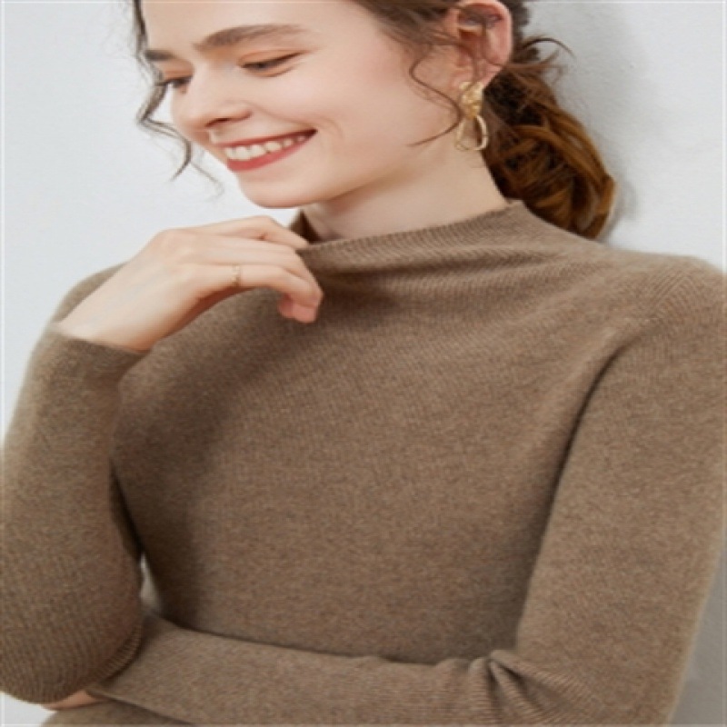Women's knit sweater with stand-up collar, figure-hugging