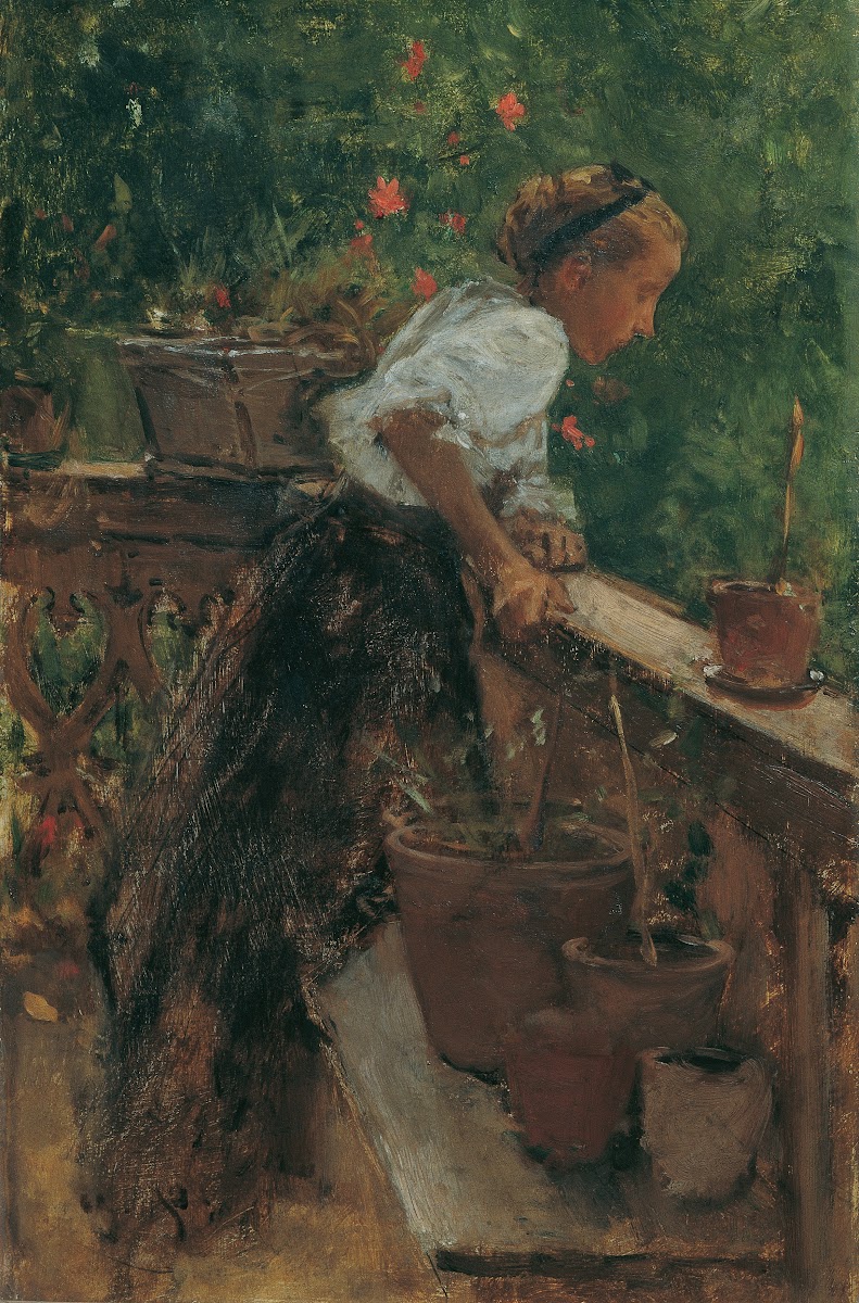 Bauernmädchen auf dem Balkon