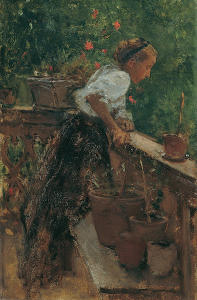 Bauernmädchen auf dem Balkon