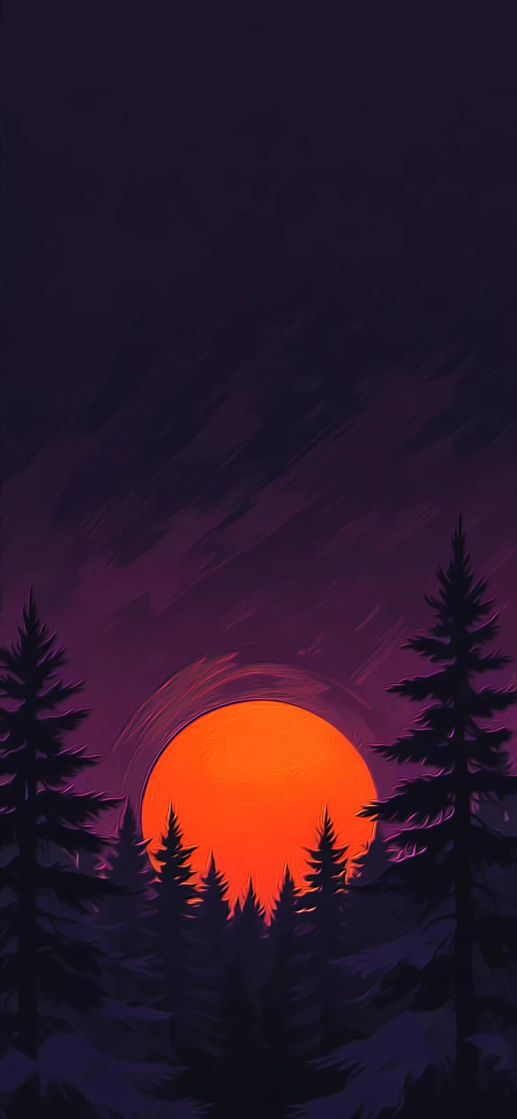 Sunset Behind Pine Forest - Digital Illustration Full HD iPhone Wallpaper (1284x2778)