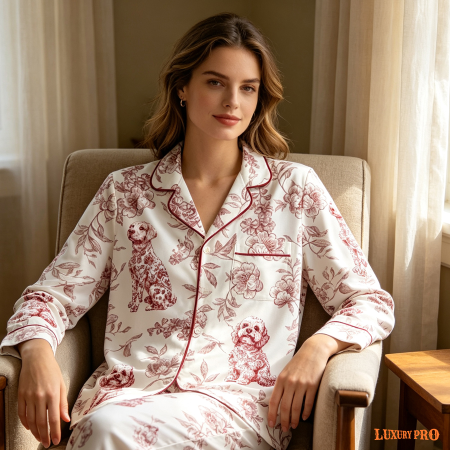 AOP Binded edged TRB satin pocket pajama set-BB-TRBSDKDSYSY