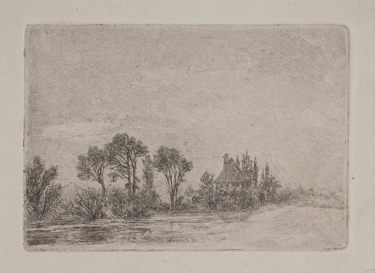 Landskab med træer ved et vand 1860