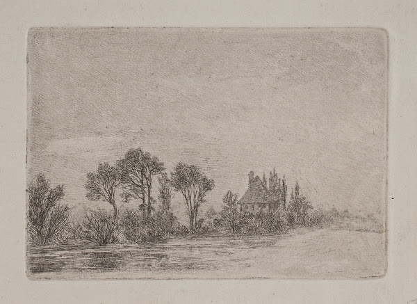 Landskab med træer ved et vand 1860