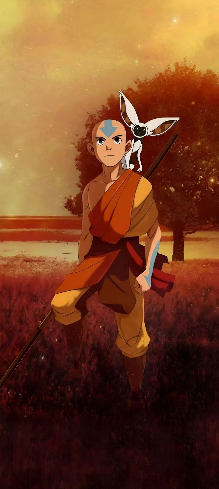 Aang and Momo from Avatar - Anime Illustration Full HD iPhone Wallpaper (1080x2402)