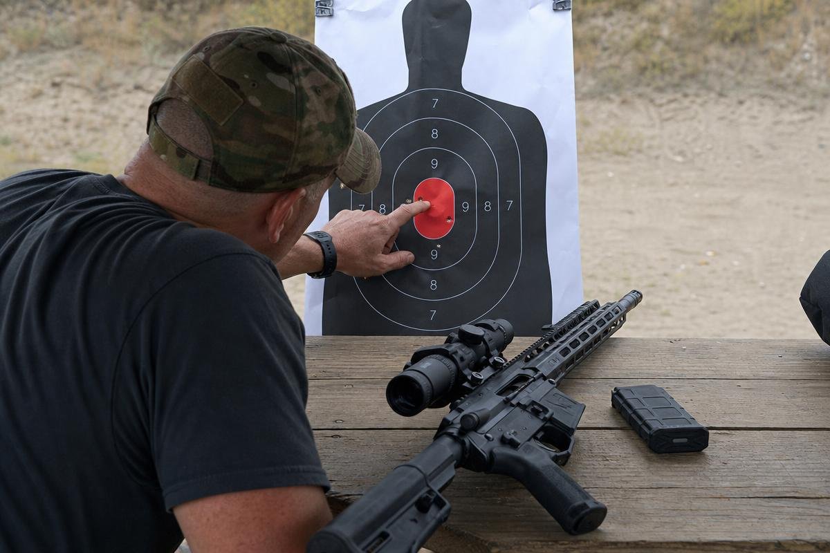 Supported three-shot group for red-dot sight adjustment