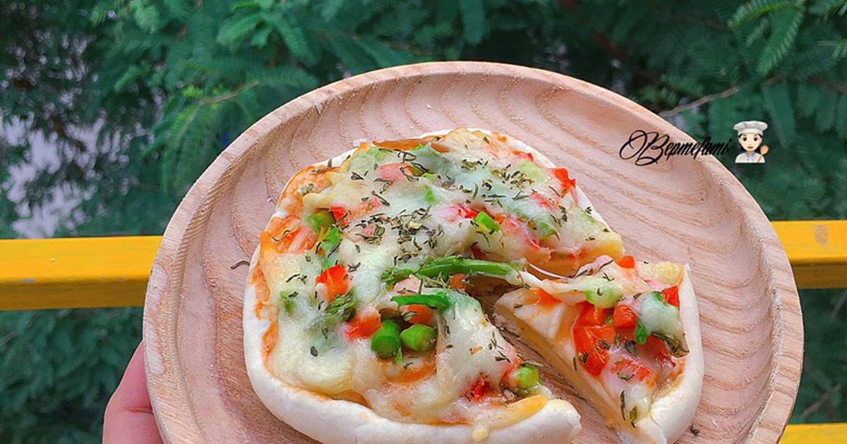 Pizza mini cá hồi măng tây cho bé 1Y hoặc ăn thô tốt