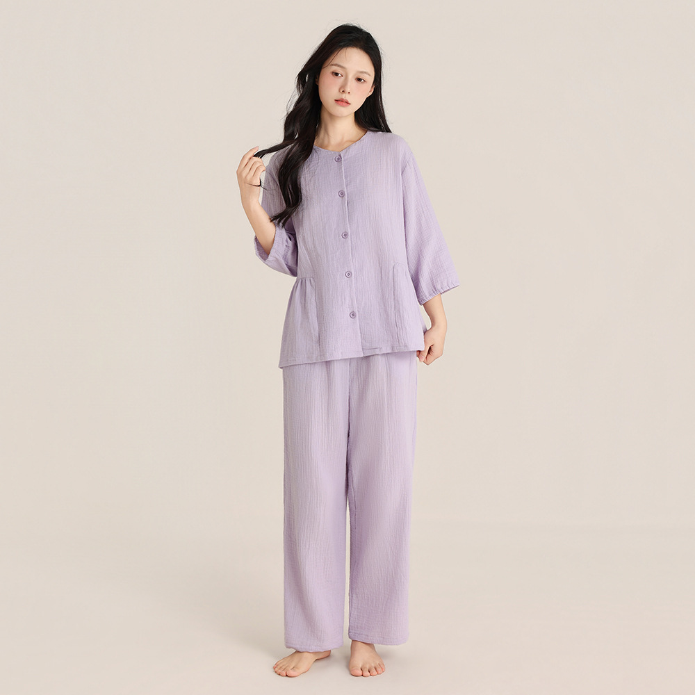 Cotton Pajamas, Set, Round Neck, for Couples