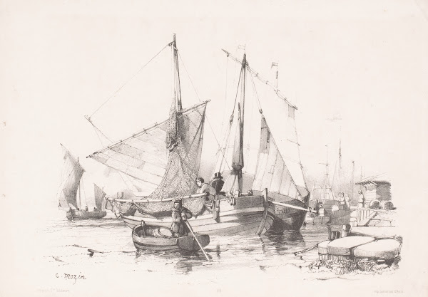 Sailing ships and rowboats at the quay 1850 1884
