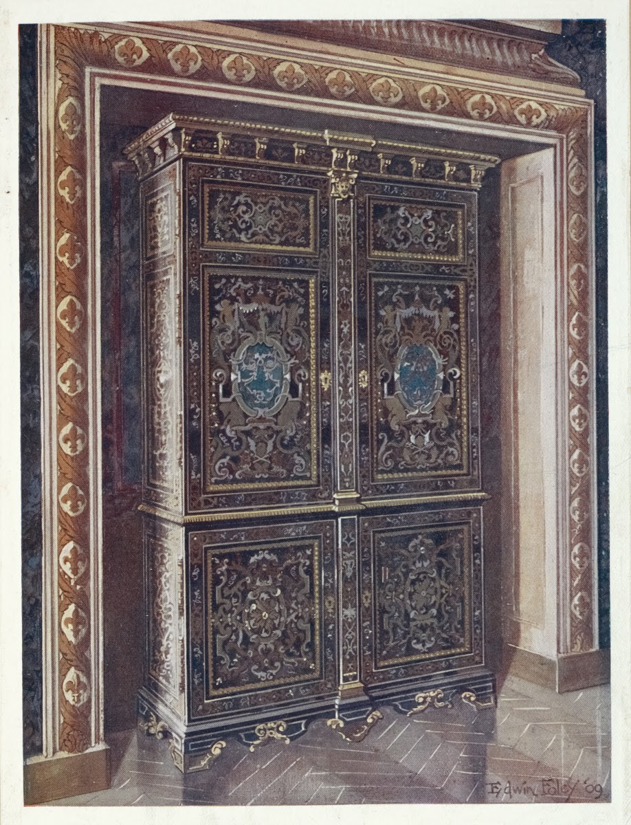 Armoire in ebony with inlays of engraved brass and white metal 1910   1911