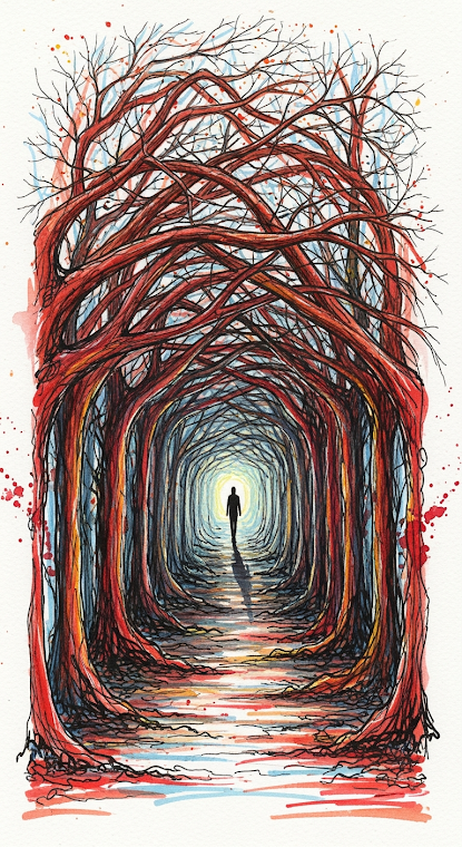 Watercolor Tree Tunnel Path