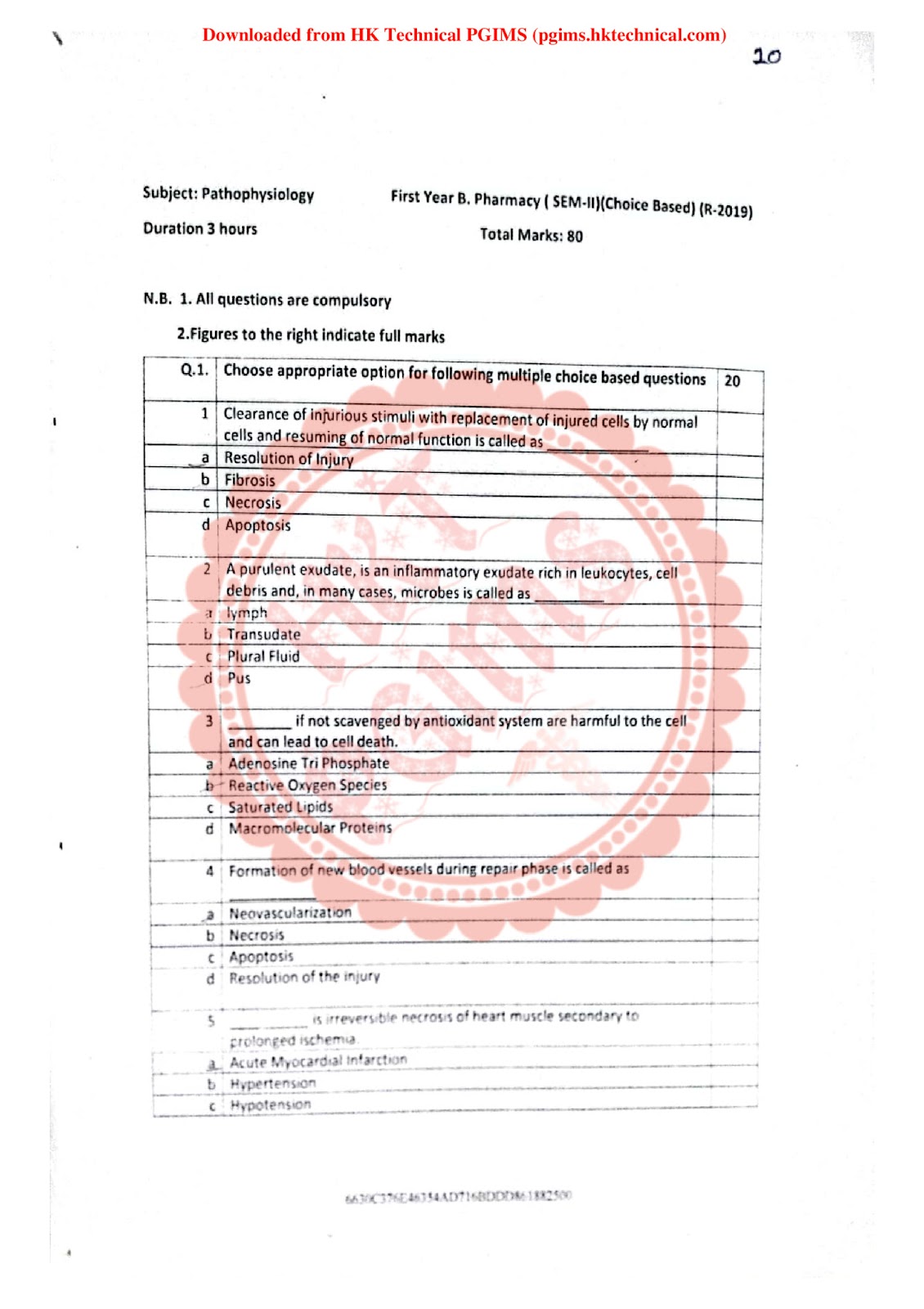 F.Y.B Pharm Pathophysiology S.P.B.C. COP 2nd Semester B.Pharmacy Previous Year's Question Paper,BP204T Pathophysiology,BPharmacy,Previous Year's Question Papers,BPharm 2nd Semester,S.P.B.C COP,