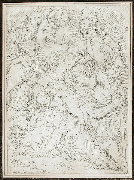 The Holy Family with Angels and Two Figures