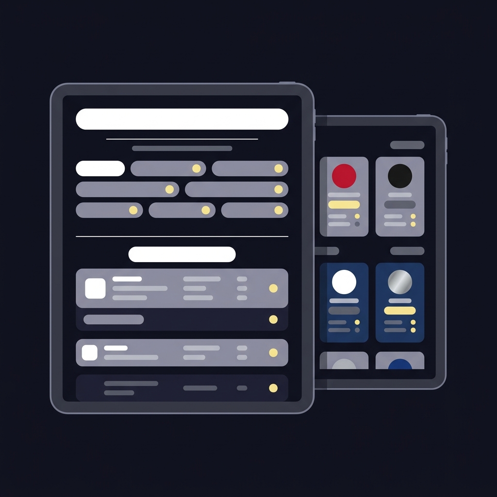 Minimalist vector tablet and second device showing simplified NBA injury report and team injury cards with color coded icons and bars for a portland trail blazers prediction article