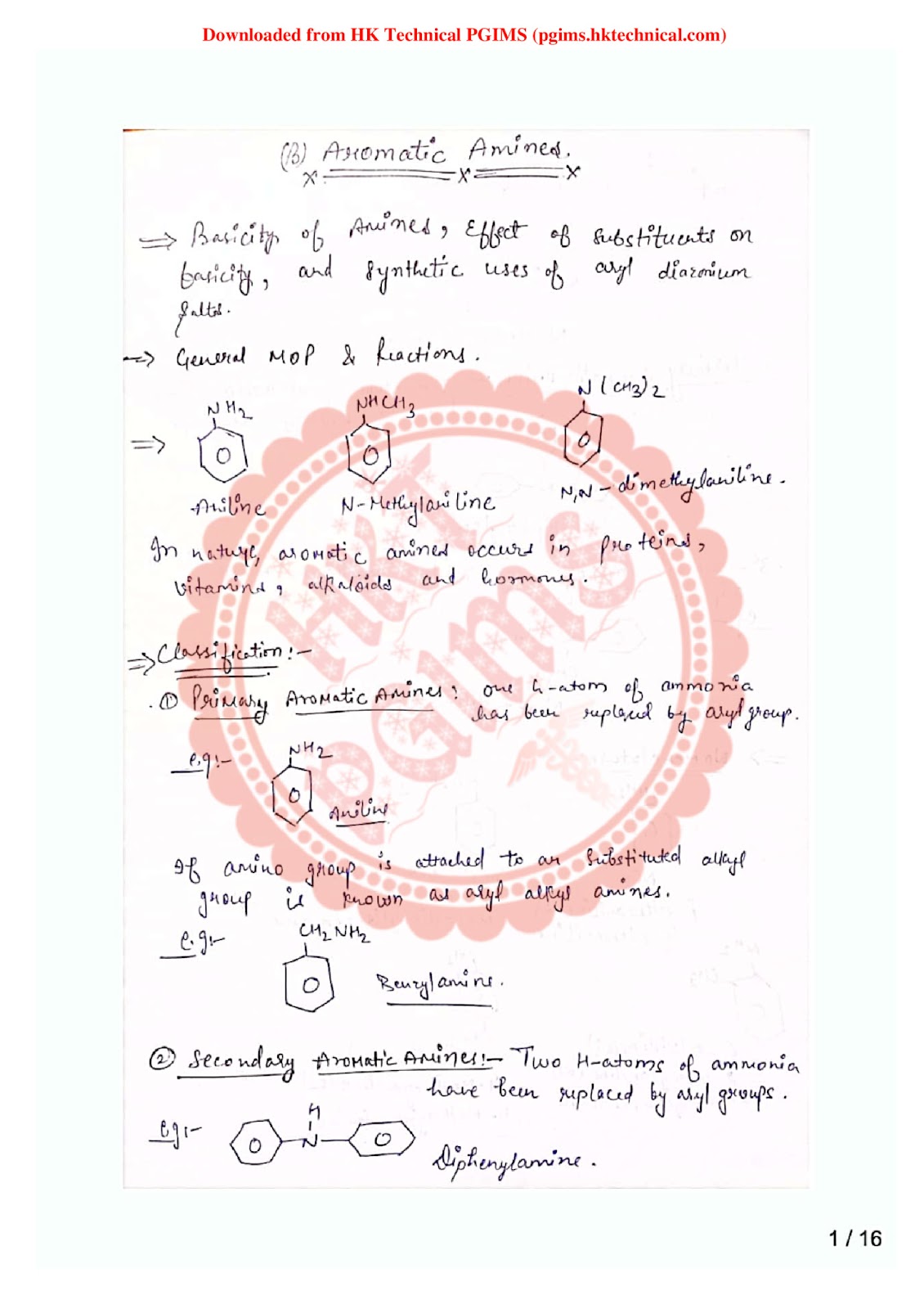 aromatic amines organic chemistry unit -2 3rd Semester B.Pharmacy ,BP301T Pharmaceutical Organic Chemistry II,BPharmacy,Handwritten Notes,BPharm 3rd Semester,Important Exam Notes,