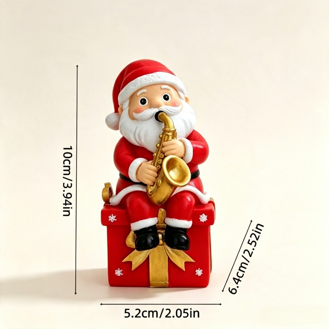 Weihnachtsmann-Figur mit Instrument, Harz-Deko