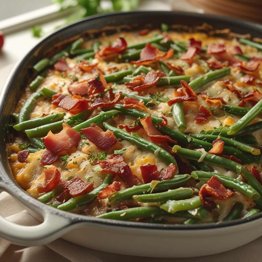 Bacon Loaded Green Bean Casserole – Easy, Creamy & Crispy Comfort Side Dish