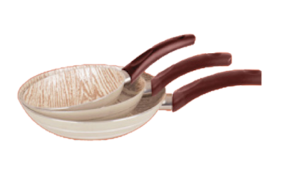 Retro Wood Frying Pan 3 pc Set 18-22 -26 cm