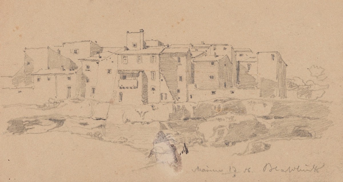 Houses on a Rock Cliff in Marino 1856