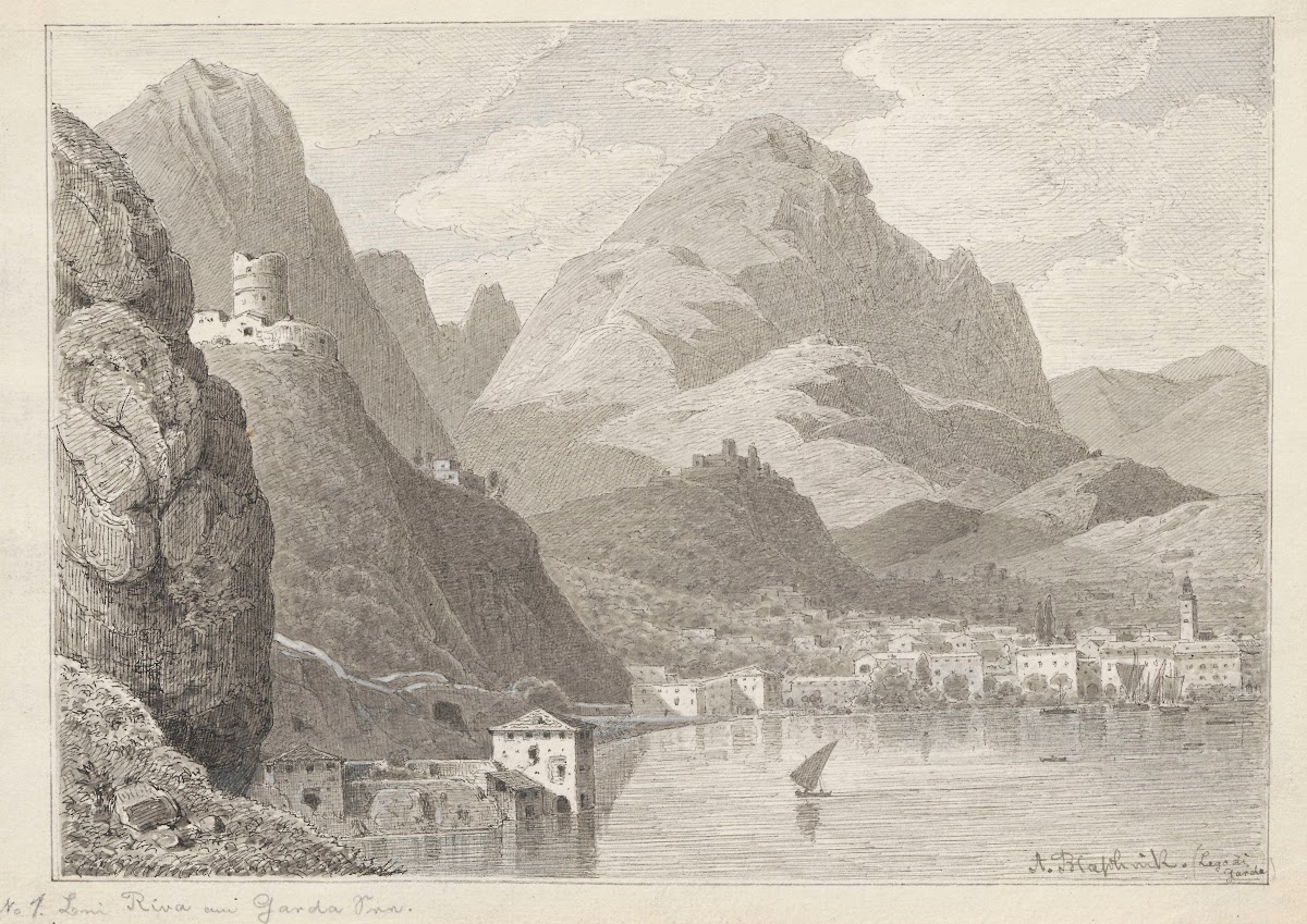 Lake Garda with ruins of a Venetian castle on Monte Rocchetta 1854   1880