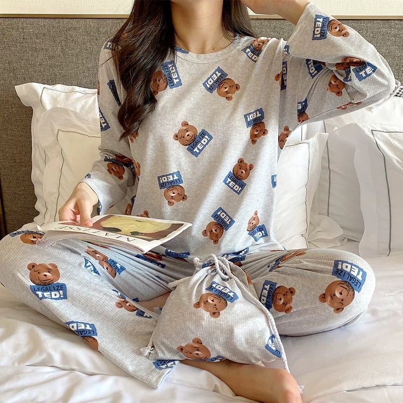 Women's pajamas, long-sleeved with long pants, cartoon design