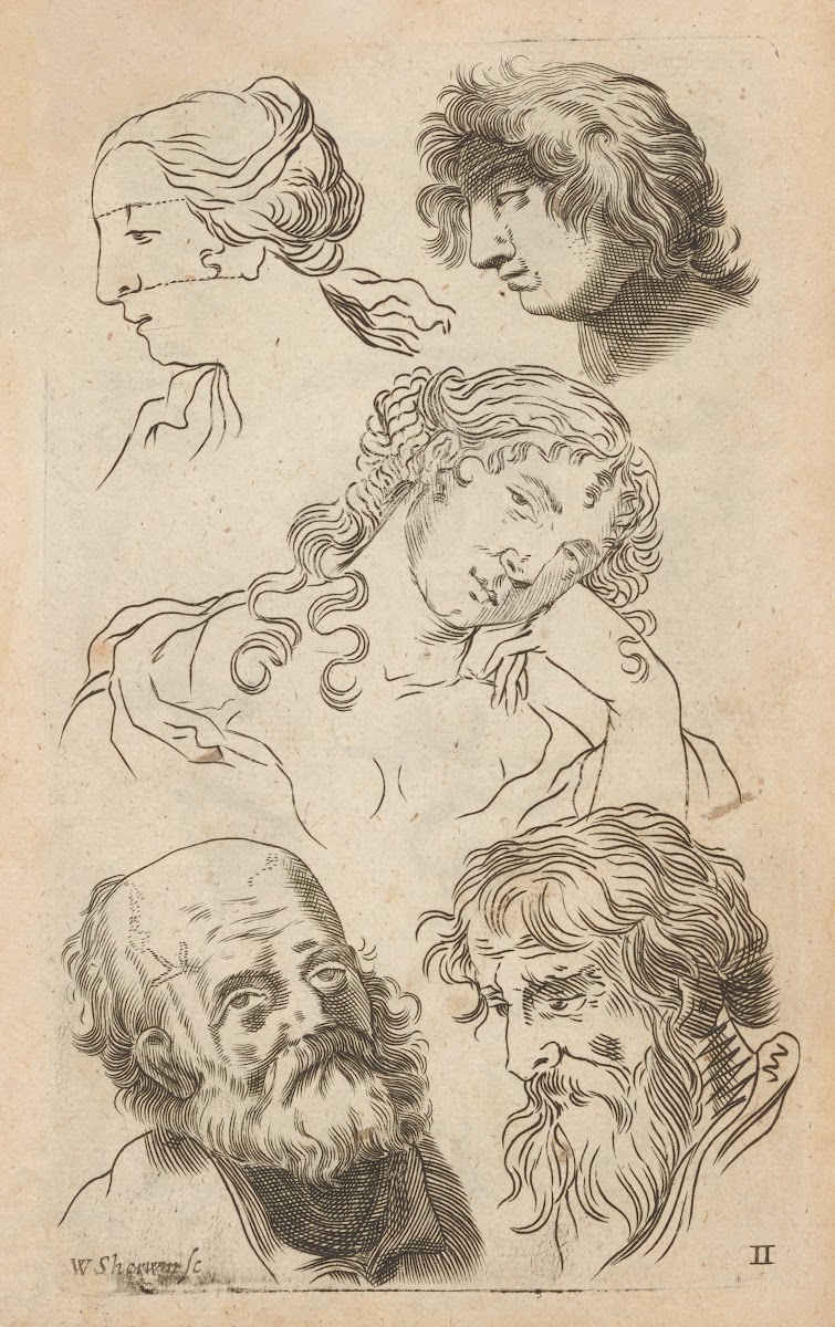 Plate II Artist study of male heads and female headtorso 1685