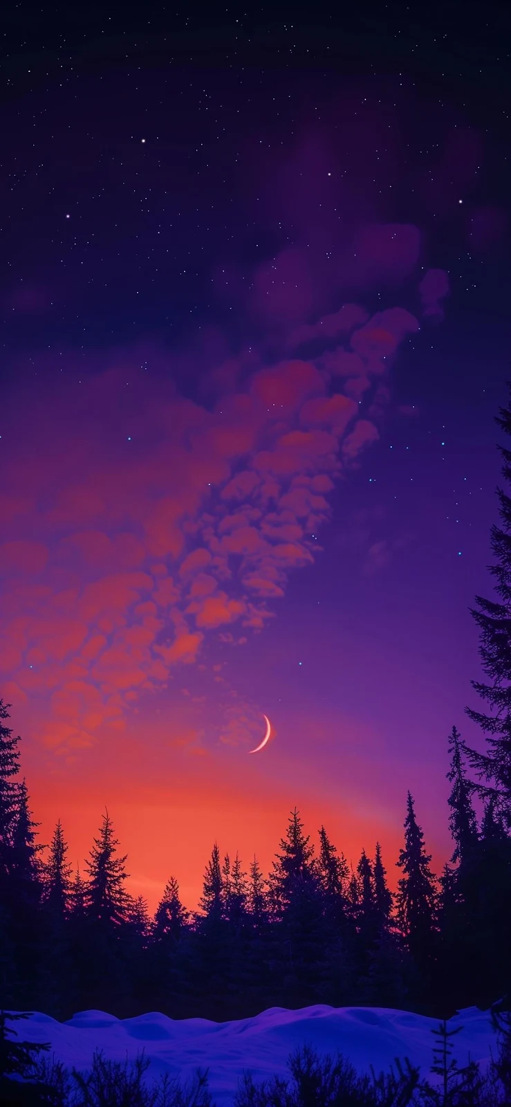 Vivid Sunset Over Winter Forest - Fantasy Landscape Art Full HD iPhone Wallpaper (1137x2463)