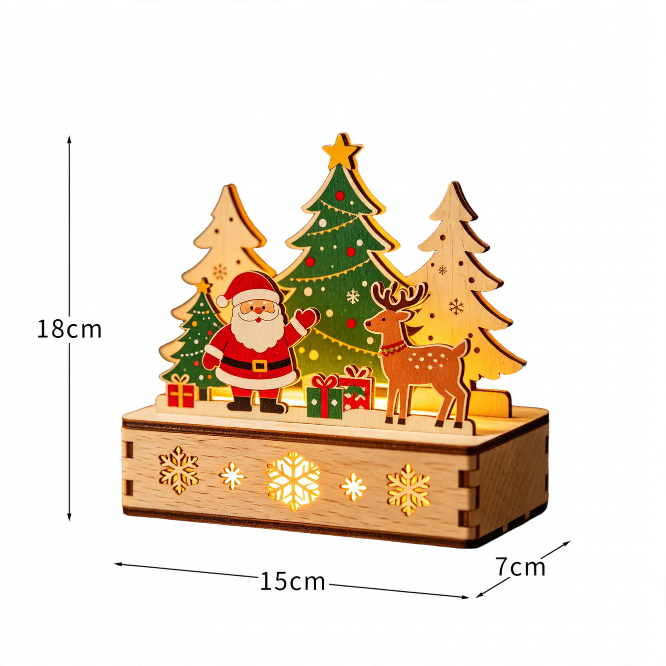 LED-lit wooden house, decorative table ornament