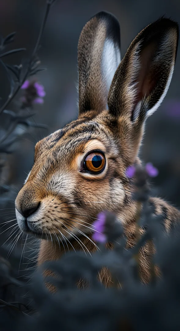 European Hare Portrait with Intense Amber Eye Detail