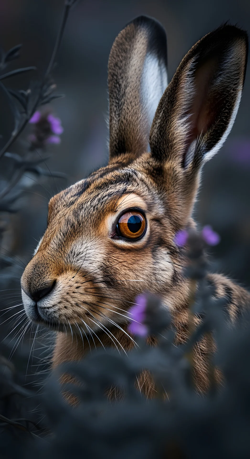 European Hare Portrait with Intense Amber Eye Detail - Free 4K mobile Wallpaper