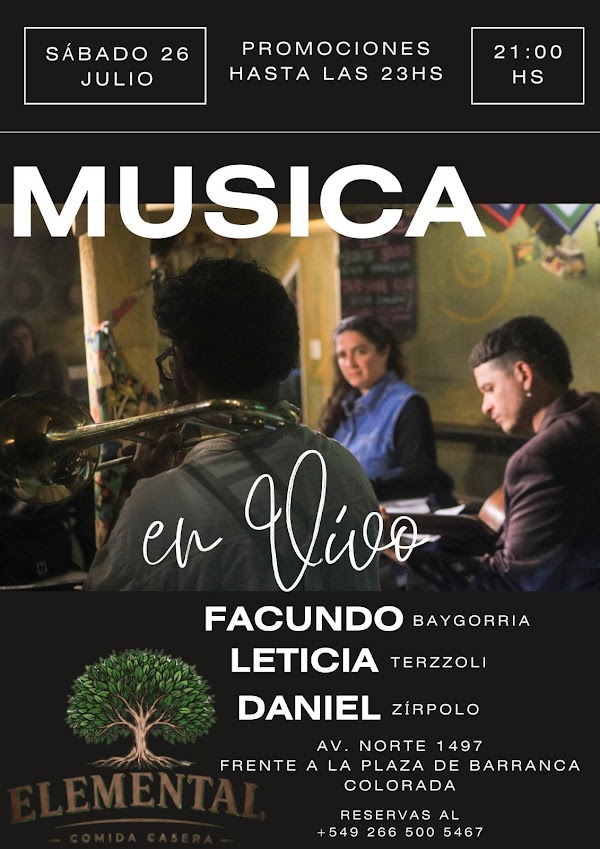 Música en vivo con Facundo Baygorria, Leticia Terzzoli y Daniel Zirpolo
