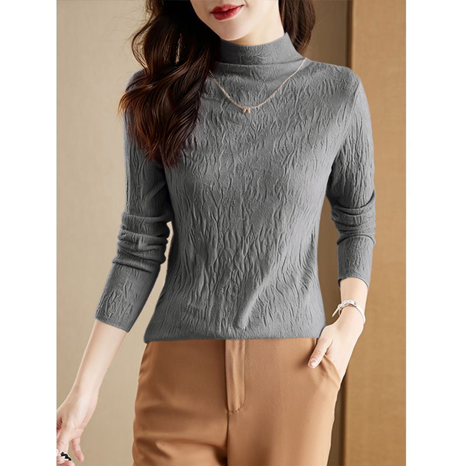 Women's Wool Sweater with Stand-Up Collar, Structured