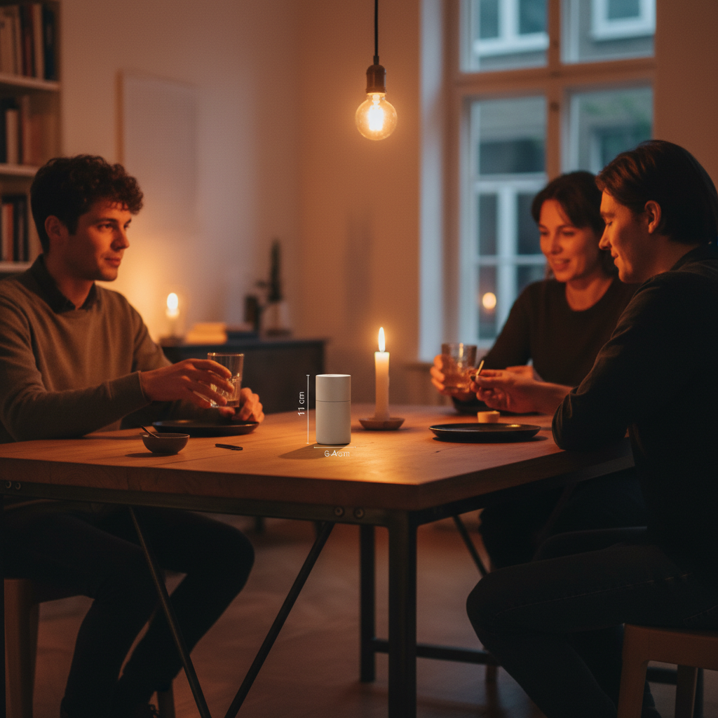 Abendliche Familienszene am Holztisch, Fokus auf Hände und Details in industriellem Look, warme Beleuchtung – ideal für pflanzen zur goldenen hochzeit